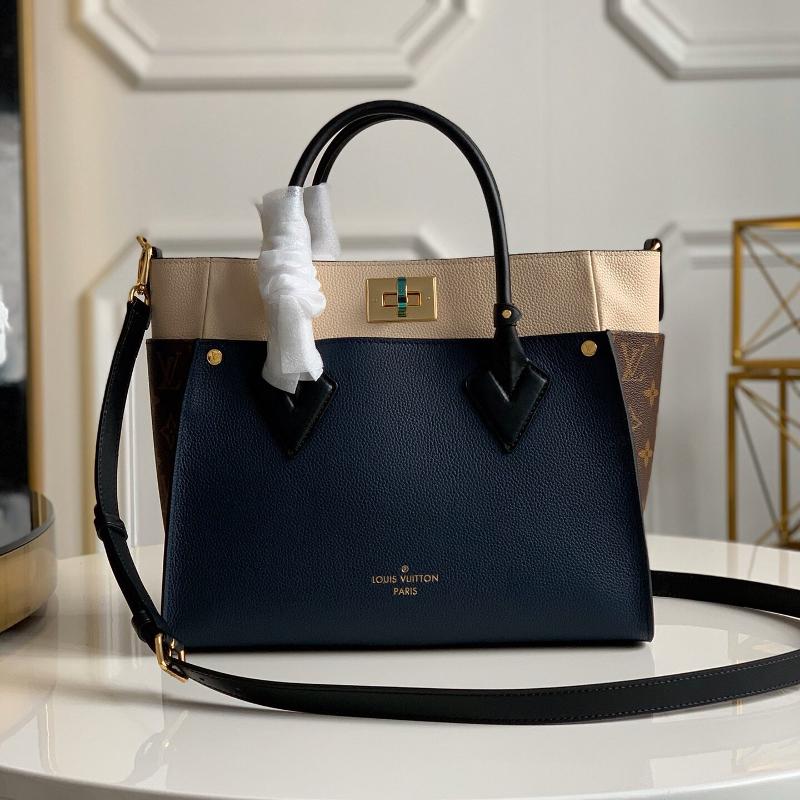 LV Handbags Tote Bags M55933 Full leather side vintage deep blue to beige white to black